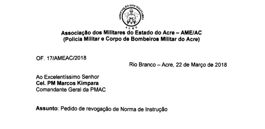 AME pede revogação da norma de instrução oo1/2018 ao comando da PMAC