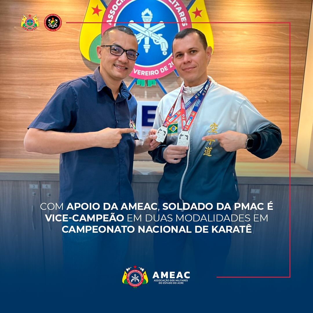 Com apoio da Ameac, soldado da PMAC é vice-campeão em duas modalidades em campeonato nacional de karatê