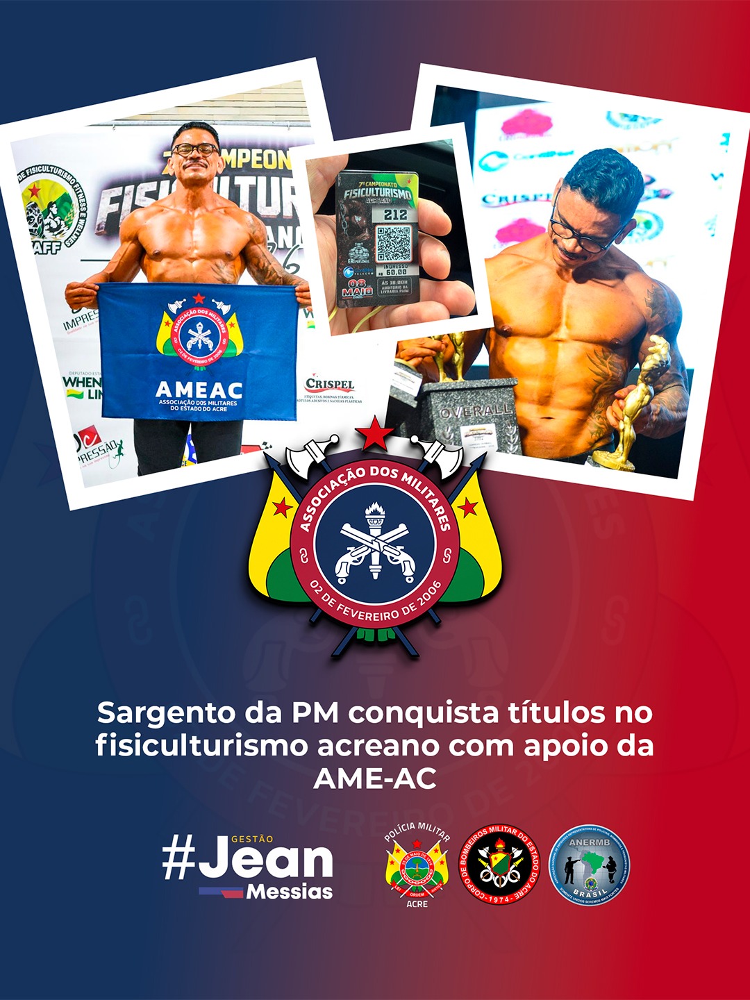 Sargento da PM conquista títulos no fisiculturismo acreano com apoio da AME-AC